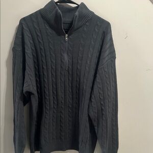 Men's Dark Gray Cable Knit quarter Zip-Up Sweater